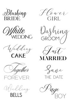 wedding font and calligraphy on white paper