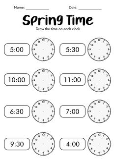 a printable worksheet for telling time to the hour and two minute remaining