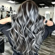 Embracing Grey Hair, Brown And Silver Hair, Brown Hair With Silver Highlights, Grey Hair Color Silver, Grey Blending, Black And Grey Hair, Silver Hair Highlights, Rambut Brunette, Blonde Highlights On Dark Hair