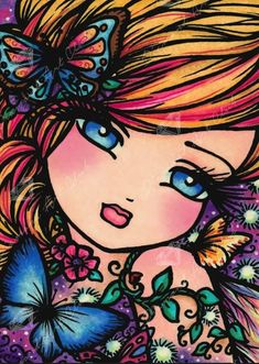 April showers bring May flowers! So glitter and shine with our April Fairy, as she welcomes the arrival of Spring with her new butterfly friends. Hannah Lynn Coloring Pages, Finished Coloring Pages, Artist Pictures, Little Charmers, Butterfly Artwork, Fairy Girl, Fantasy Artist