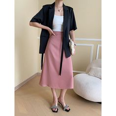 Commuting Satin High-Waisted Pink A-Line Skirt  Material: 100% Polyester  Size: S, M, L Color: Pink  Season: Spring, Fall,   Occasion: Leisure, Outdoor, Daily, Vacation,Fall Outfits Satin Rock, Fall Outfits Pinterest, Rosa Outfit, Skirt Ootd, Pink Skirt, A Line Skirt, A Line Skirts, Season Spring, Womens Bottoms