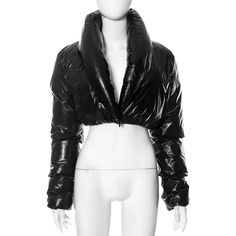 F00210268-103 Leather Crop Top Jacket, Black Leather Crop Top, Leather Puffer Jacket, Leather Crop Top, Clothing Winter, Cropped Coat, Collar Coat, Casual Outerwear, Collared Coat