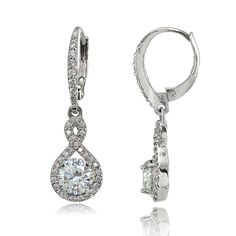 Make a statement with these royal earrings. The 6mm round cut cubic zirconia stones are accented with dazzling round cubic zirconia stones in an infinity design. Set on sterling silver they secure with leverback clasps. Product Details Metal Type sterling-silver Metal Stamp 925-sterling Weight 3.7GR Length 29MM Width 9MM Back Finding lever-back Stone Details Gem Type cubic-zirconia Number of Stones 72 Stone Shape round-shape Total Weight 3.2 Setting Type prongs Stone Creation Method simulated St Royal Earrings, Fine Jewelry Display, Infinity Design, Turquoise Heart, Heart Drop Earrings, Leverback Earrings, Citrine Gemstone, Earrings Drop, Lovely Earrings