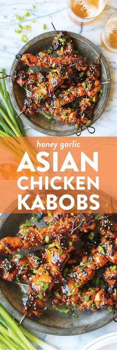 Asian Chicken Kabobs On The Grill, Asian Chicken Kabobs, Honey Garlic Marinade, Damn Delicious Recipes, Garlic Marinade, Kabob Recipes, Chicken Kabobs, Asian Chicken