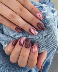 Brown Hand Nails Ideas, Party Nails Designs Birthday, Brown Acrylic Nails, Fall Gel Nails, Nail Trend, Fall Acrylic Nails