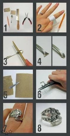 the instructions for how to make a ring with scissors and other items on it, including nails