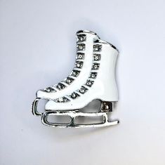 White Ice skate with Rhinestone Pin Brooch Jewelry Gift.   Not intended for children ages 13 and under.   Also, for many items we can accommodate large orders, so please send us a message. Ice Skate Shoes, Crochet Snowman, Choker Collar Necklace, Ice Skate, Pretty Pins, Brooch Jewelry, Figure Skater, Cute Packaging, Animal Jewelry