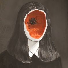 a painting of a woman with a spider on her face