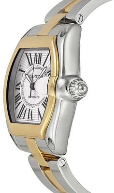 W62031Y4 | CRW62031Y4 CARTIER ROADSTER MEN'S GOLD & STEEL WATCH Store Display Model (What's This?) - Free Overnight Shipping - With Manufacturer Serial Numbers - Swiss Made - Sunray Silver Dial - Roman Numeral Hour Markers - Minute Track Around Inner Dial - Solid 18k Yellow Gold Bezel - Date Feature Displayed at 3 O'Clock - Sword Shape Black Steel Hands - 42 Hour Power Reserve - Self-winding Automatic Movement - Cartier Caliber 3110 - 3 Year Warranty - Guaranteed Authentic - Certificate of Authenticity - Manufacturer Box & Manual - Polished with Brushed Stainless Steel Case - Polished with Brushed Solid 18k Yellow Gold & Stainless Steel Bracelet - Scratch Resistant Sapphire Crystal - 100 Meters / 330 Feet Water-Resistant - 44.3mm x 38.7mm = 1 3/4" x 1 1/2" Case - Inlet Size: 19mm - Case Th Cartier Calibre, Cartier Roadster, Free Bracelet, Roman Numeral, Mens Gold, 3 O Clock, Store Display, Luxury Watches For Men, Brushed Stainless Steel