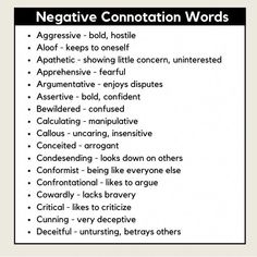 an image of negative connotation words