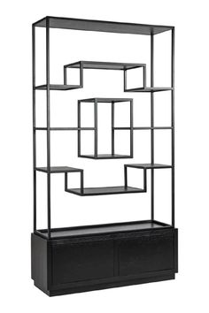 a black shelf with shelves on it