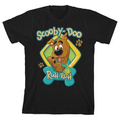 He's everyone's favorite mystery solving pup, and now you can find him on this Scooby Doo Baby Ruh-Roh youth boys black graphic tee shirt! The Scooby Doo pup cartoon character fan apparel is a youth boys black graphic tee made of 100percent high-quality, ring spun pre-shrunk cotton jersey material and has a short sleeve design that looks great and is comfortable to wear in warm weather. The Scooby Doo baby cartoon character fan merchandise features a bold design of Scooby Doo as a baby against a Scooby Doo Kids, Baby Cartoon Characters, Funny Kids Shirts, Black Graphic Tee, Black Short Sleeve Shirt, Black Graphic Tees, Orange T Shirts, Graphic Tee Shirt, Baby Cartoon