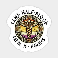 a sticker with the words lamaa half blood and a cadus on it