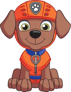 a cartoon dog wearing an orange hockey uniform