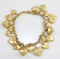 puffy heart 14K gold Bracelet Chanel Charm Bracelet, Hazel Boutique, Chanel Charm, Don't Break My Heart, Bracelets With Charms, Charm Bracelet Gold, Gold Heart Bracelet, European Jewelry, Puffy Heart Charms