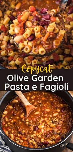 two pictures showing different types of pasta in a pot and the same image with text overlay