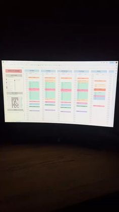 a computer screen with several different types of data on it's display surface, in the dark