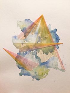 an artistic painting with watercolors on paper and colored pencils in the shape of triangles