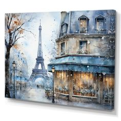 a painting of the eiffel tower in paris, france with people walking by