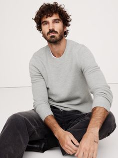 The sweater we reach for season after season, this classic crew-neck in 100% Merino wool is warm yet lightweight, breathable and moisture wicking.  This version features an almond thermal stitch that gives it texture and character.  We love to layer it over a crisp white T-shirt or underneath a flannel over shirt.  Classic:  A straight & easy fit.  Our wool is certified by the Responsible Wool Standard, which protects sheep and the land they graze on.  Crew neck.  Straight hem.  Standard fit.  L Thermal Stitch, Over Shirt, Mens Fall, Outerwear Sweater, Fall 2024, Big And Tall, White T Shirt, Hip Length, The Land