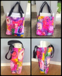 four different views of a handbag with multiple images of the same bag, including one