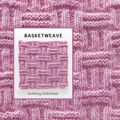 a pink knitted blanket with the text basketweave knitting unlimmed on it