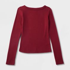 Women's Rib Long Sleeve Boat Neck T-Shirt - Universal Thread™ Cherry Red S Basic Solid Color Tops For Fall, Basic Solid Tops For Fall, Winter Stretch Cotton T-shirt, Red Stretch T-shirt For Fall, Cotton Stretch Long Sleeve Top For Fall, Ribbed Tee, Comfy Fashion, Slim Fit Shorts, Ribbed Neckline