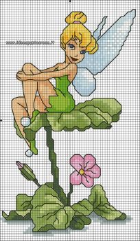 a cross stitch pattern with a fairy sitting on top of a flower