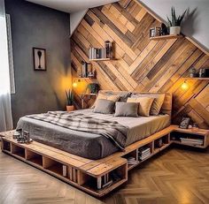 Bedframe Diy, Pallet Projects Bedroom, Pallet Bed Frames, Pallet Bed Frame, Pallet Home Decor, Platform Bed Designs