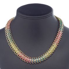 Add bright-colored fun to your style with this delightful chainmaille necklace. Neon multicolored nylon is woven through the brass chain, which is embellished with clear glass rhinestone cupchain. Beaded Medallion, Chainmaille Necklace, Neon Rainbow, Bright Colored, Beaded Necklaces, Brass Chain, Everyday Jewelry, Lobster Claw, Gift Necklace