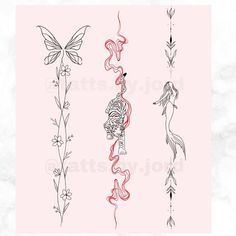 four different designs on a pink background with white and black flowers, butterflies, and zebras