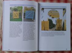 an open book with pictures of yellow and blue gates