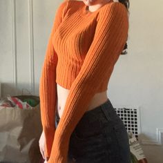 Cute And Flattering Long Sleeve From Zara Never Worn Orange Ribbed Crew Neck Top, Fitted Orange Top For Fall, Fitted Orange Ribbed Top, Fitted Orange Winter Tops, Fitted Orange Zara Top, Zara Orange Casual Top, Casual Orange Zara Top, Chiffon Crop Top, Grey Trench Coat