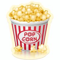 a popcorn bucket full of popcorn with the word pop corn on it's side