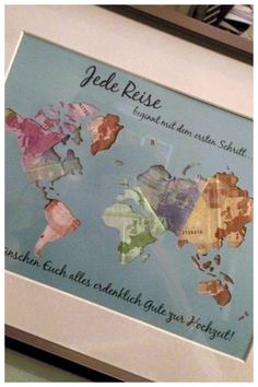 a framed world map with the names of countries on it and an inscription that reads jele rise