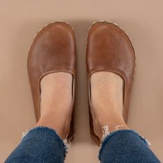 Women's Lion Brown Barefoot Ballet Flats - Atlantis Handmade Shoes – Atlantis Handmade Shoes Grounding Shoes, Zero Drop Shoes, Shoes Minimalist, Brown Ballet Flats, Barefoot Boots, Hand Sewn Leather, Women's Slip Ons, Flats For Women, Proper Posture