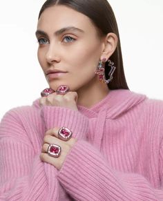 Featuring a mix of dazzling Pink Plate, Ring Cushion, Pink Swarovski, Cushion Cut Ring, Cushion Ring, Crystal Hoop Earrings, Chunky Rings, Swarovski Crystal Earrings, Swarovski Earrings