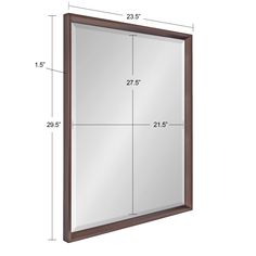 a large mirror with measurements for the frame and sides, on a white wall background