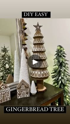 gingerbread christmas tree made out of cookies and icing with the words diy easy on it