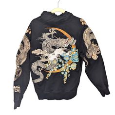 Satori Heavy Embroidery Floral Dragon Chinese Japanese Sweatshirt Hoodie Men's Large Runs Small, I'd Say It Is More Of A True Medium Fit Although Tagged Large Embroidered Long Sleeve Hoodie For Streetwear, Black Embroidered Hooded Hoodie, Embroidered Black Hoodie For Streetwear, Black Embroidered Long Sleeve Hoodie, Black Embroidered Hoodie For Streetwear, Black Embroidered Hooded Sweatshirt, Black Hooded Embroidered Sweatshirt, Black Hoodie With Embroidered Graphics For Streetwear, Black Embroidered Hoodie Sweatshirt