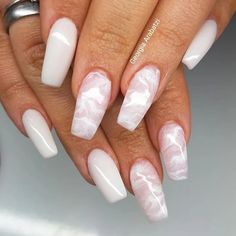 15 White Square Nails Design: Nail Art Inspiration That You'll Love - ZaiuBee Acrylic Nails Marble French Tip, Marble White Nail Designs, Almond Marble Nails Designs, Classy Marble Nails, Marbling Nail Art, Matte White Nails With Design, White Nails With Marble Design, Nails Inspiration Marble, Ombre And Marble Nails