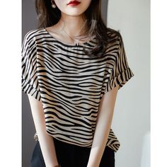 Summer Striped Tee  Material: Polyester  Style: Striped Tee Size: M, L, XL, 2XL, 3XL Color: Khaki  Occasion: Outdoor, Daily,  Vacation Summer Stripes Outfit, Outfit Short, School Outfit Women, Stripe Outfits, Summer Stripes, Spring Shirts, Print Blouse, Casual Blouse, Striped Tee