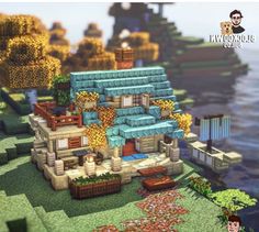 Minecraft Houses Water, Minecraft Enchantment House, Minecraft Harbor Ideas, Minecraft Environment, Minecraft Cat House, Fairy Minecraft, Minecraft Hus, Minecraft Enchantments, Minecraft W