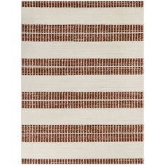 a brown and white rug with stripes on the side, in front of a white background