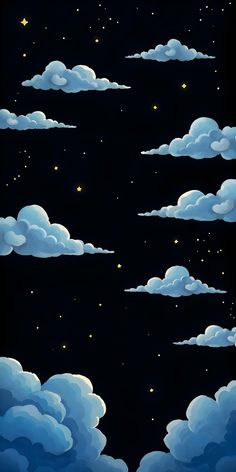 the night sky is full of clouds and stars