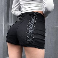 Sexy Gothic High Waist Slim Punk Lace Up Bandage Shorts Kim Outfits, Gothic Shorts, Casual Punk, Classy Prom, Womens High Waisted Shorts, Yennefer Of Vengerberg, Kawaii Harajuku, Black High Waist, Artistic Hair