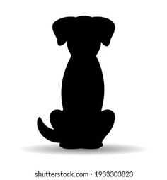 the silhouette of a dog sitting down with its head turned to the side, looking at something