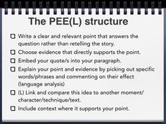 the pel structure write a clear and relevant point that answers the question rather than retelling the story