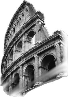 black and white photograph of the colossion in rome, italy taken from below