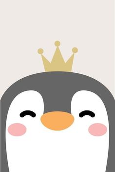 a penguin with a crown on top of it's head, and eyes closed